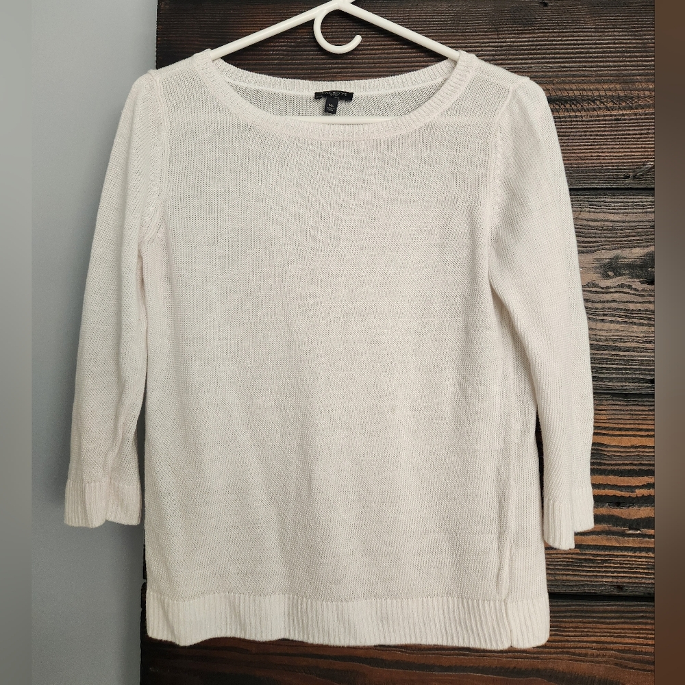 Talbots Petites White Linen 3/4 Sleeve Sweater MP